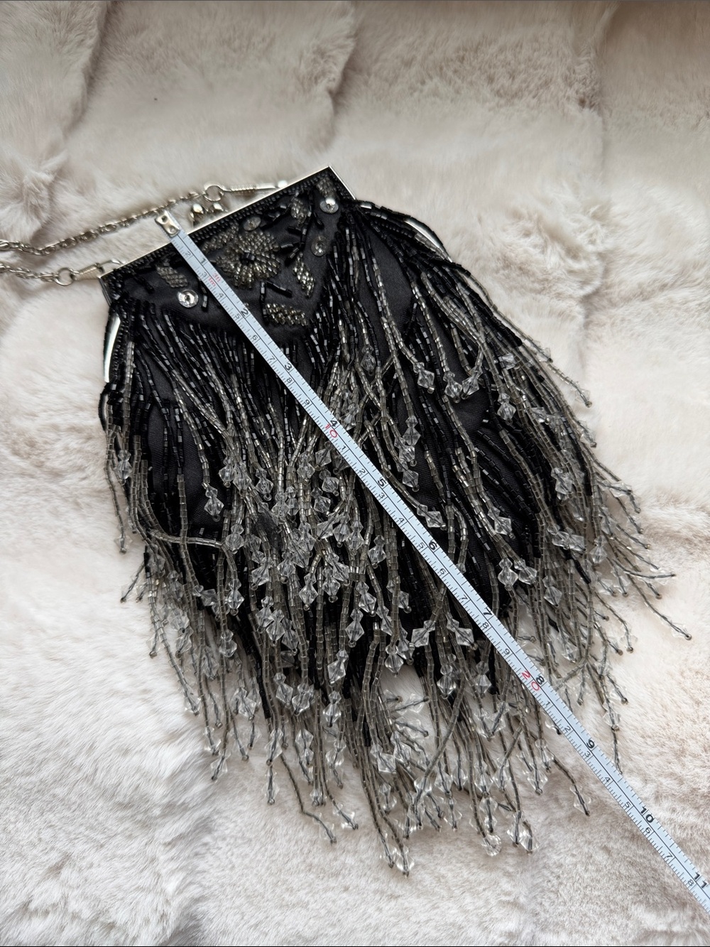 Vintage Beaded Fringe Evening Bag - Black/Silver - Picture 7 of 9